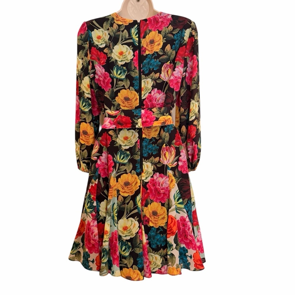 Alice + Olivia Women’s Mina Black Floral Tie-Waist Mini Dress Medium - Picture 3 of 10
